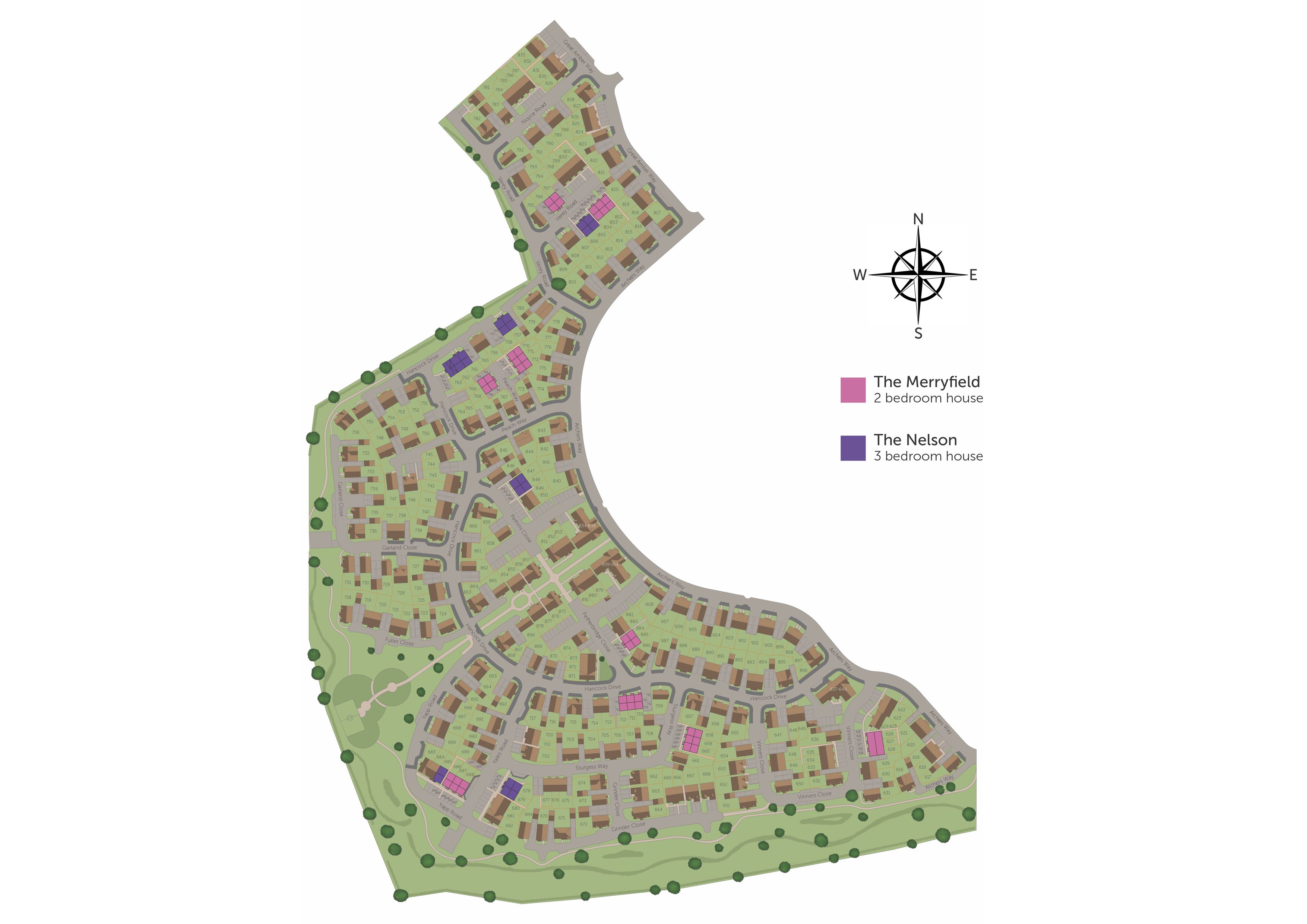 Development map showing plot locations