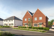 Plots 66-69, two sets of semi-detached houses at Blendworth Fields. Plots 68 & 69 have a white render on the brickwork with a slate roof. Plots 66 & 67 have a red/brown brick with hanging tiles.