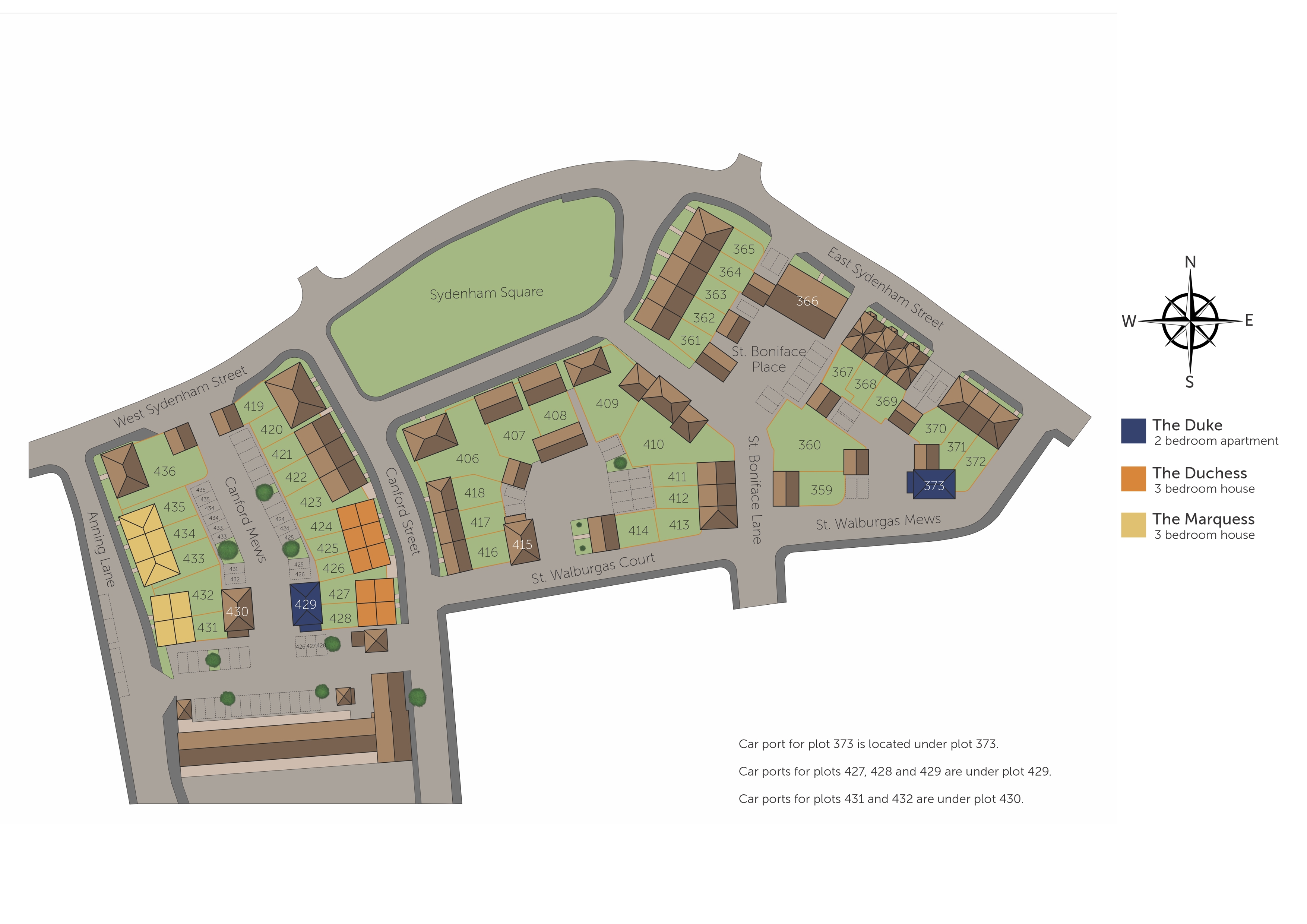 Development map showing plot locations