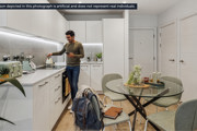 Modern kitchen and dining area in the show home at Horlicks Quarter, Slough