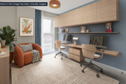 Modern home office with built-in desk and shelving at Brickmark Place, Bracknell